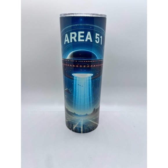 Area 51 20 oz Skinny Tumbler Custom Made, New with Straw and Lid - Picture 1 of 4